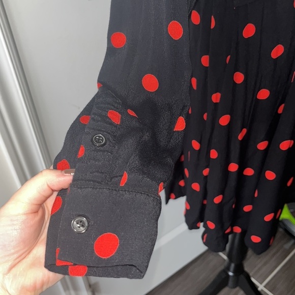 GANNI Twist-Front Shirtdress Barra Black/Red Polka Dot Print Crepe Size 38 - Picture 7 of 9